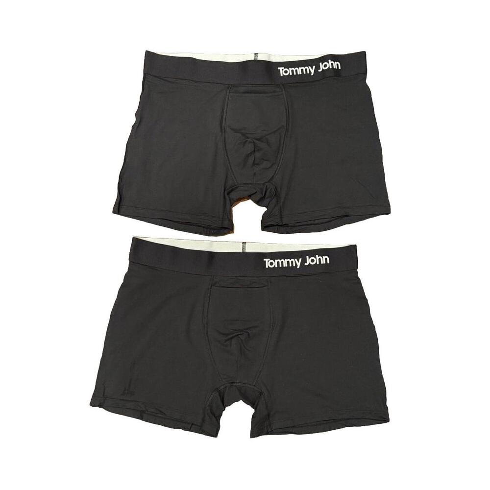 2 PACK Tommy John Men's Cool Cotton Boxer Briefs 4"  Black Size XL